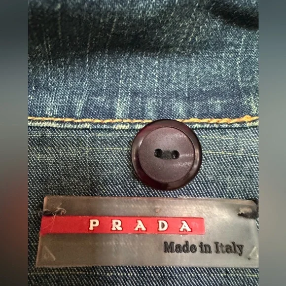 Vintage Prada Jean Jacket blue denimLong Sleeve Sz L Made in Italy